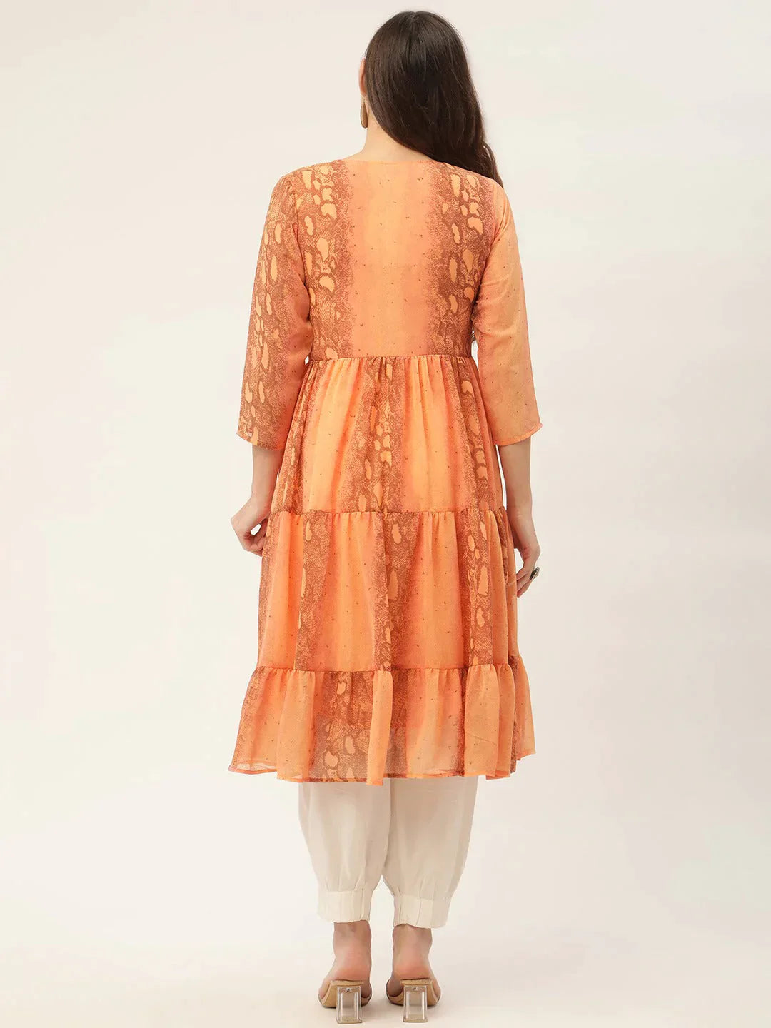 Women's Orange Georgette Tiger Printed Kurtas - Taantav