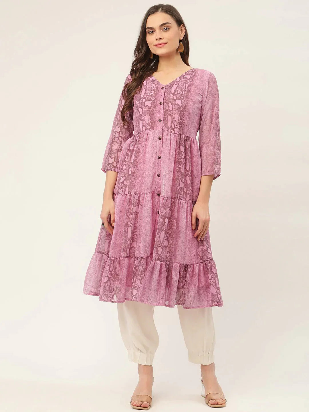 Women's Purple Georgette Tiger Printed Kurtas - Taantav