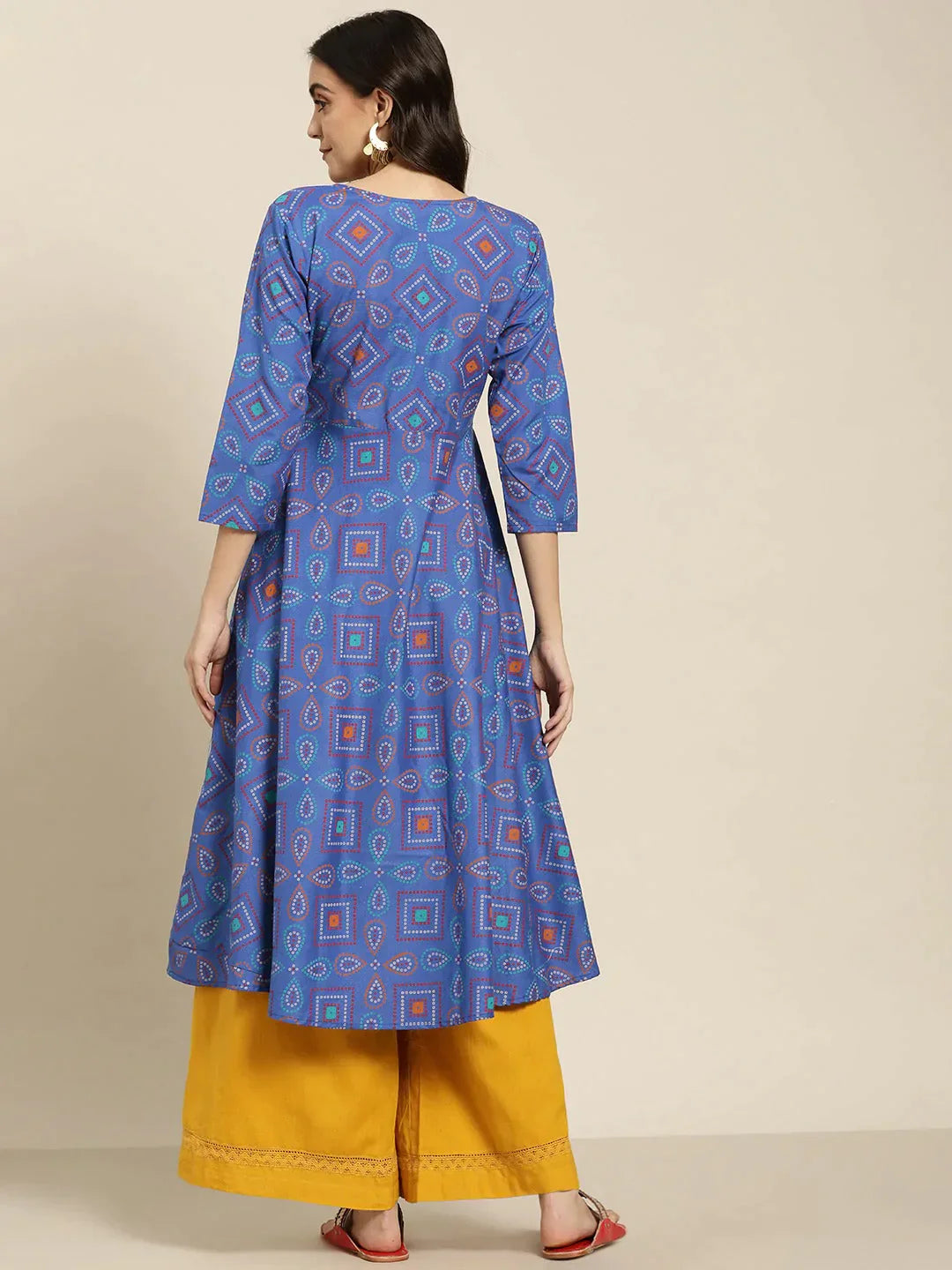 Women's Blue Bandhani Printed Anarkali Kurta - Taantav