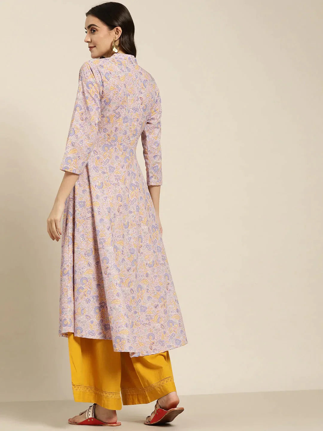 Women's Purple and yellow Printed Anarkali Kurta - Taantav