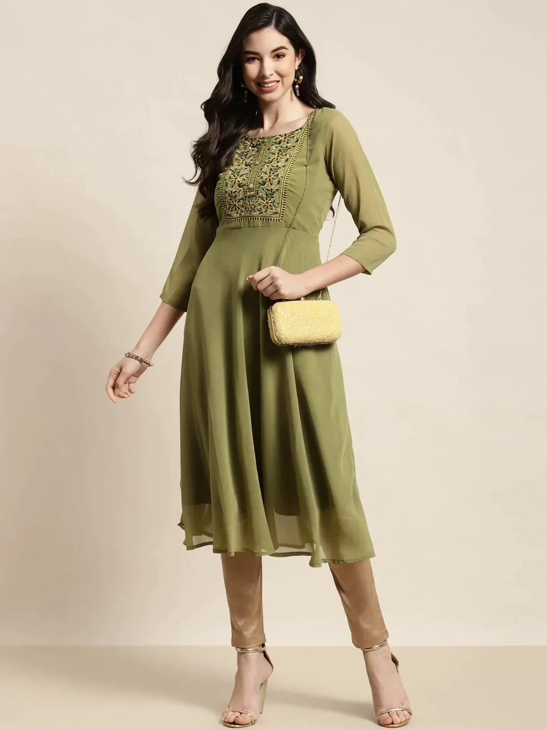 Women's Yoke Design Georgette Anarkali Kurta - Taantav