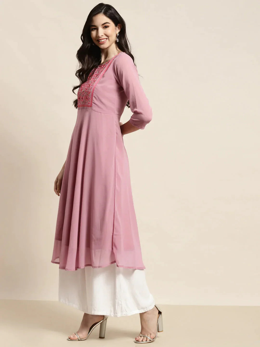 Women's Yoke Design Georgette Anarkali Kurta - Taantav