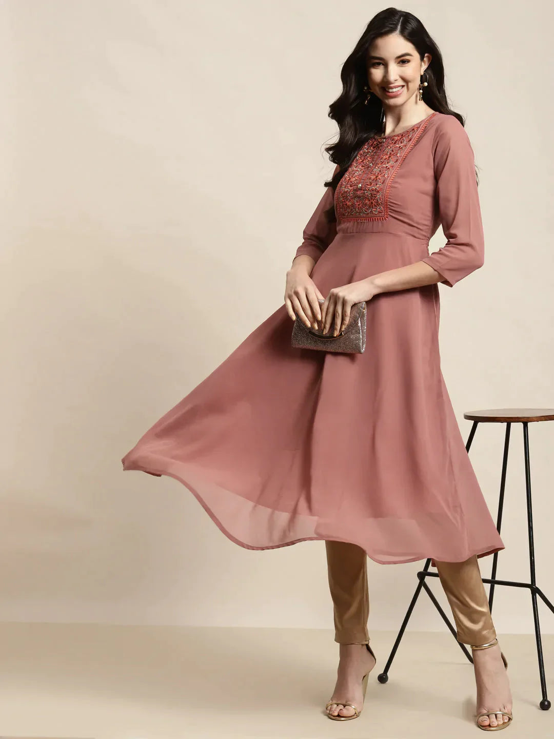 Women's Yoke Design Georgette Anarkali Kurta - Taantav