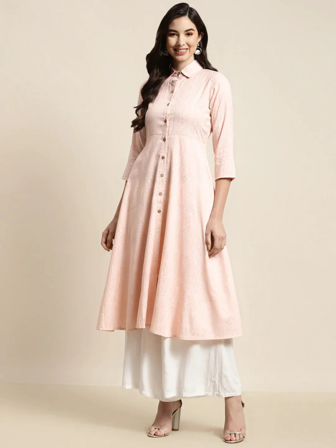 Women's Shirt Collar Flared Kurta - Taantav