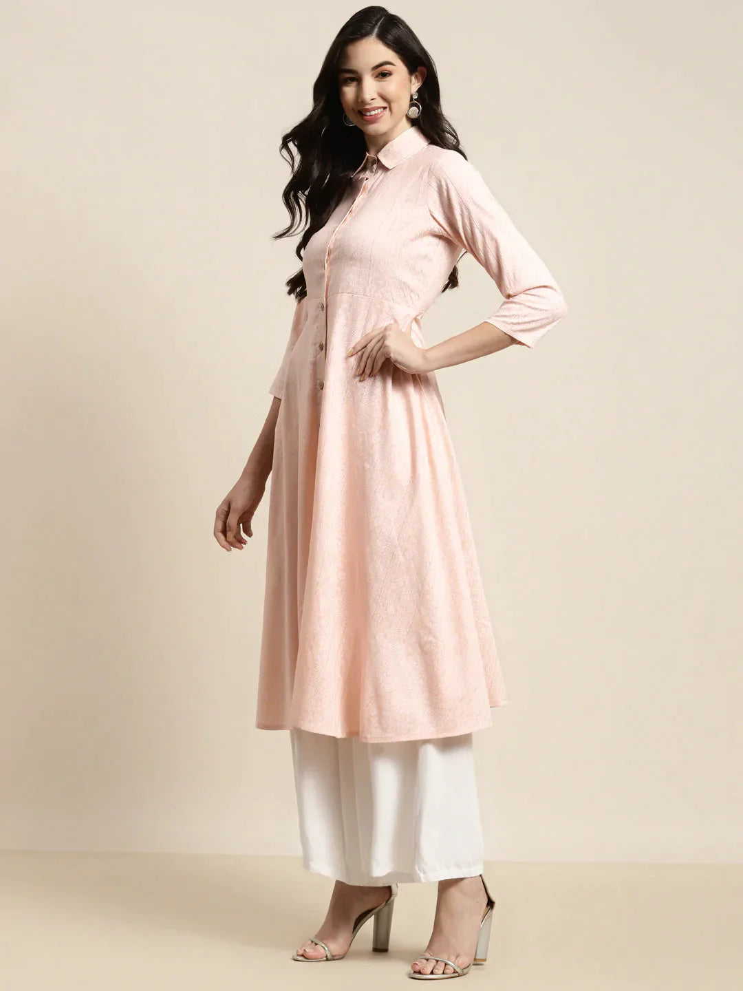 Women's Shirt Collar Flared Kurta - Taantav