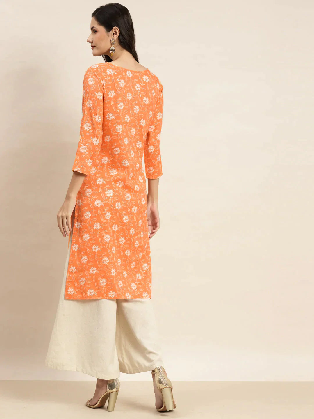 Women's Floral Printed Embroidered Detail Kurta - Taantav