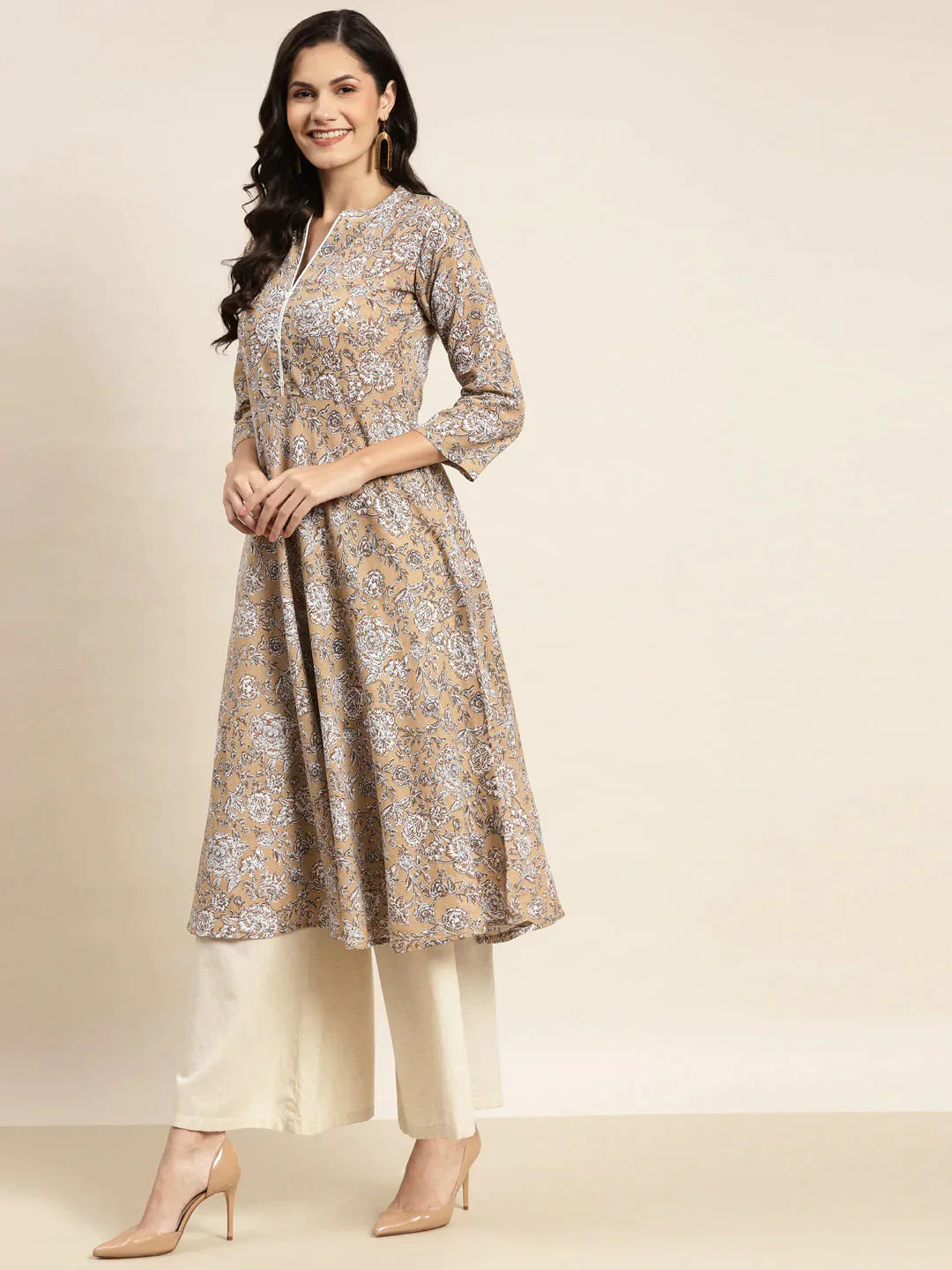 Women's Floral Printed Anarkali Cotton Kurta - Taantav