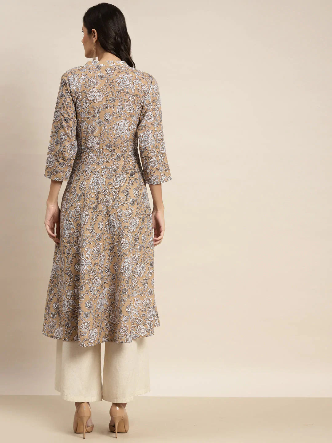 Women's Floral Printed Anarkali Cotton Kurta - Taantav