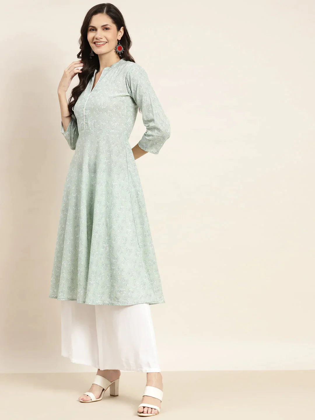 Women's Floral Printed Anarkali Cotton Kurta - Taantav