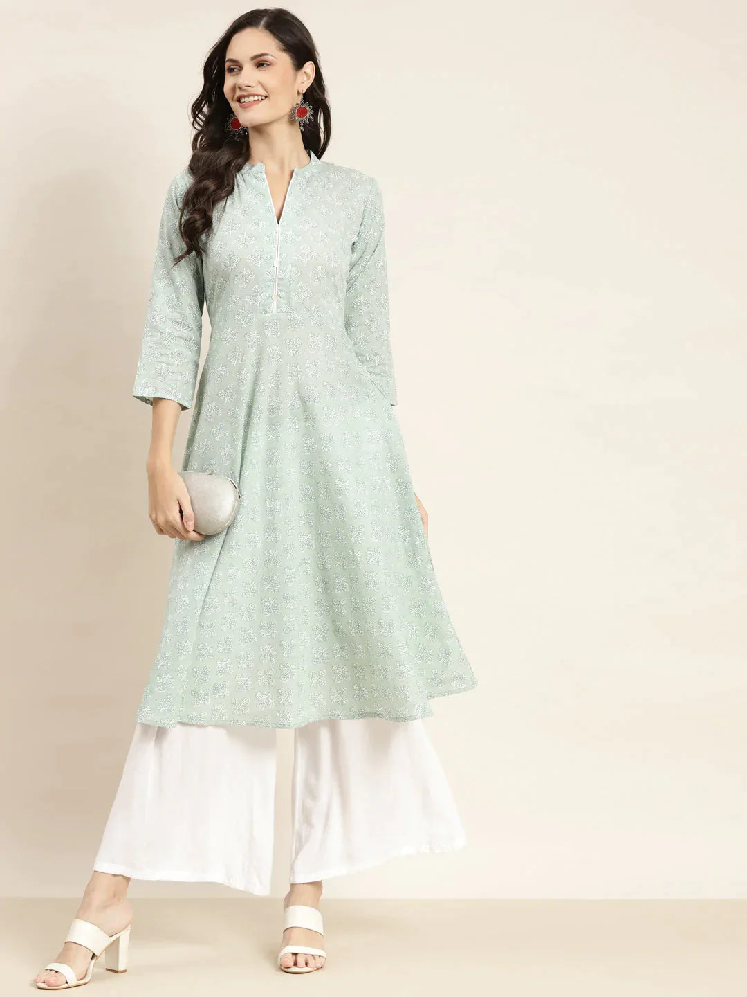 Women's Floral Printed Anarkali Cotton Kurta - Taantav