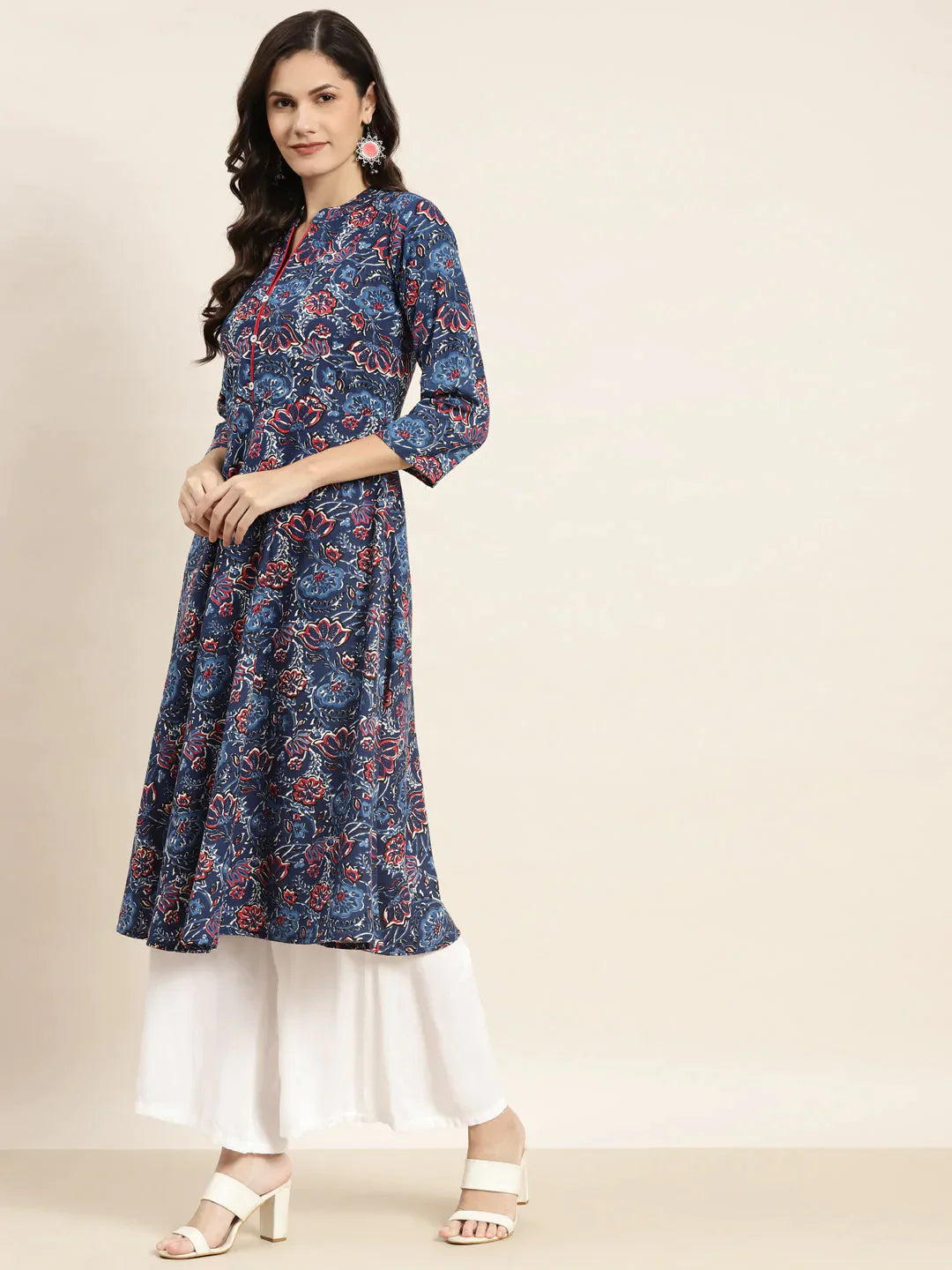 Women's Floral Printed Anarkali Cotton Kurta - Taantav