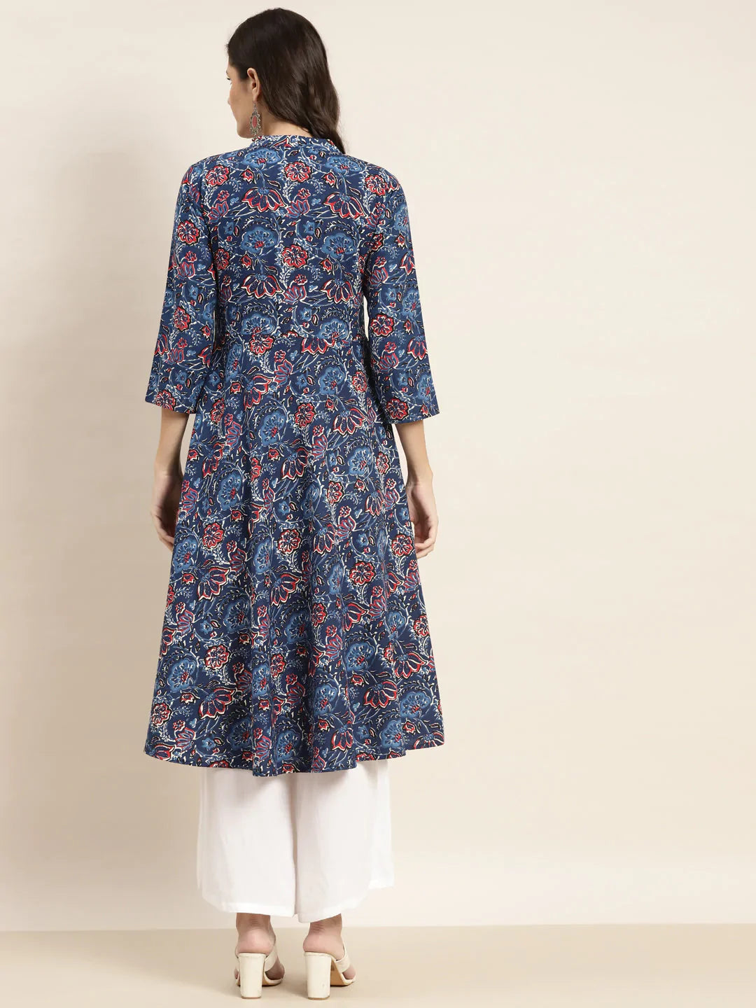 Women's Floral Printed Anarkali Cotton Kurta - Taantav