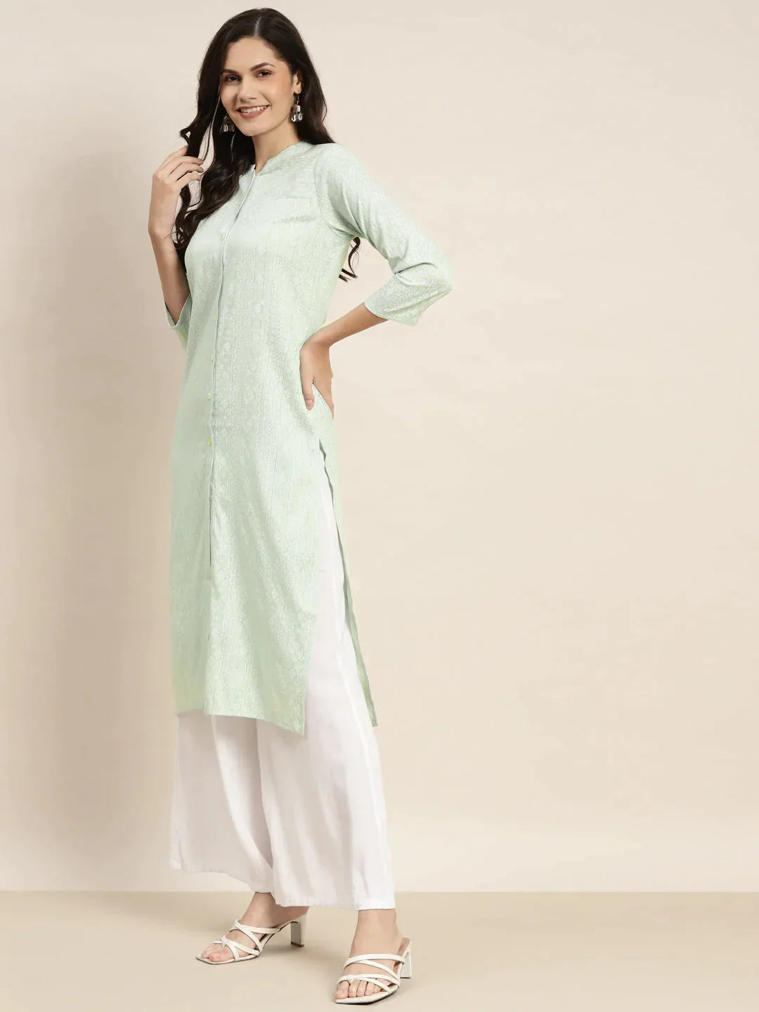 Women's Ethnic Motifs Printed Lurex Kurta - Taantav