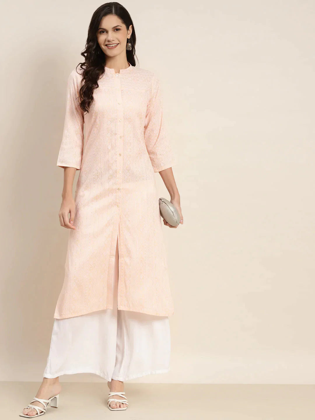 Women's Ethnic Motifs Printed Lurex Kurta - Taantav