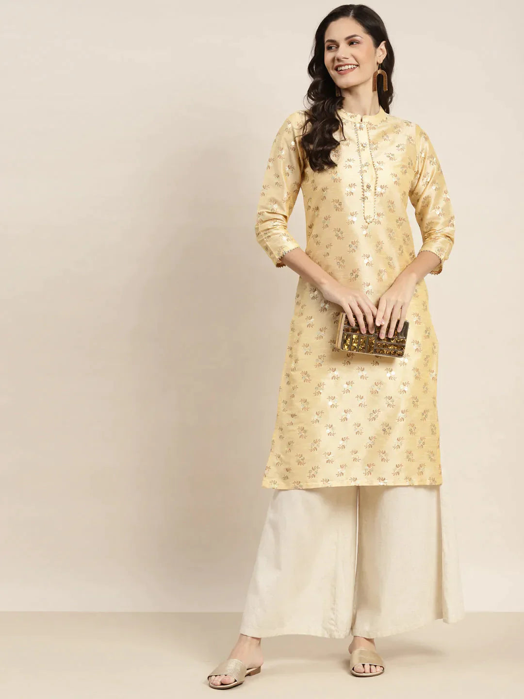 Women's Printed Gotta Patti Kurta - Taantav