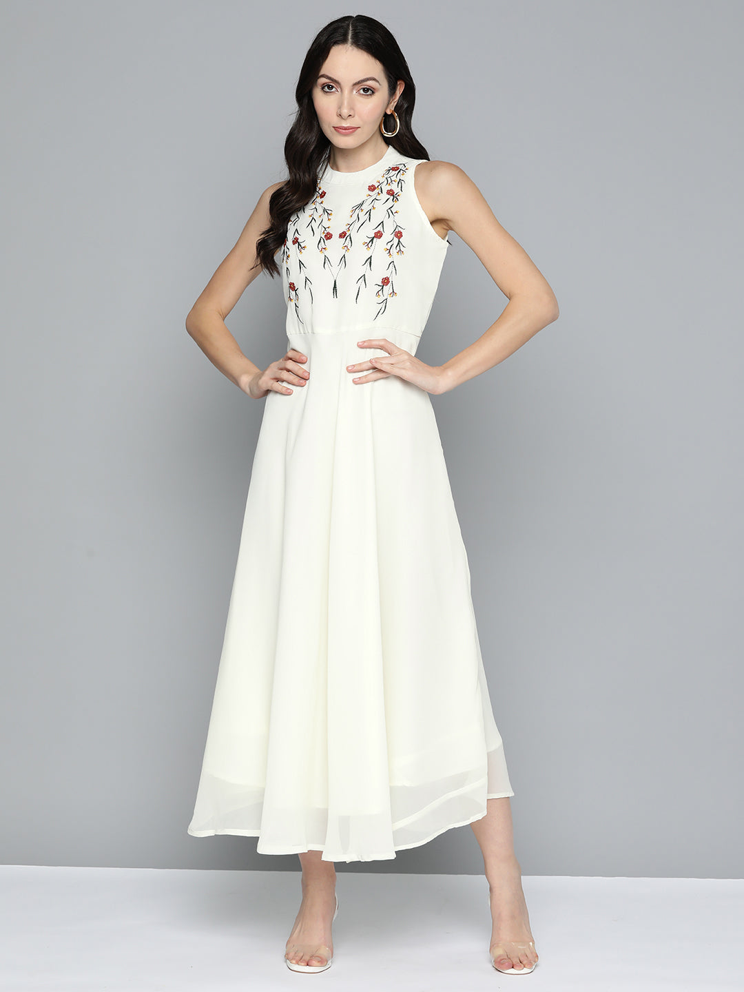 Women's Embroidered A-Line Midi Dress - Taantav