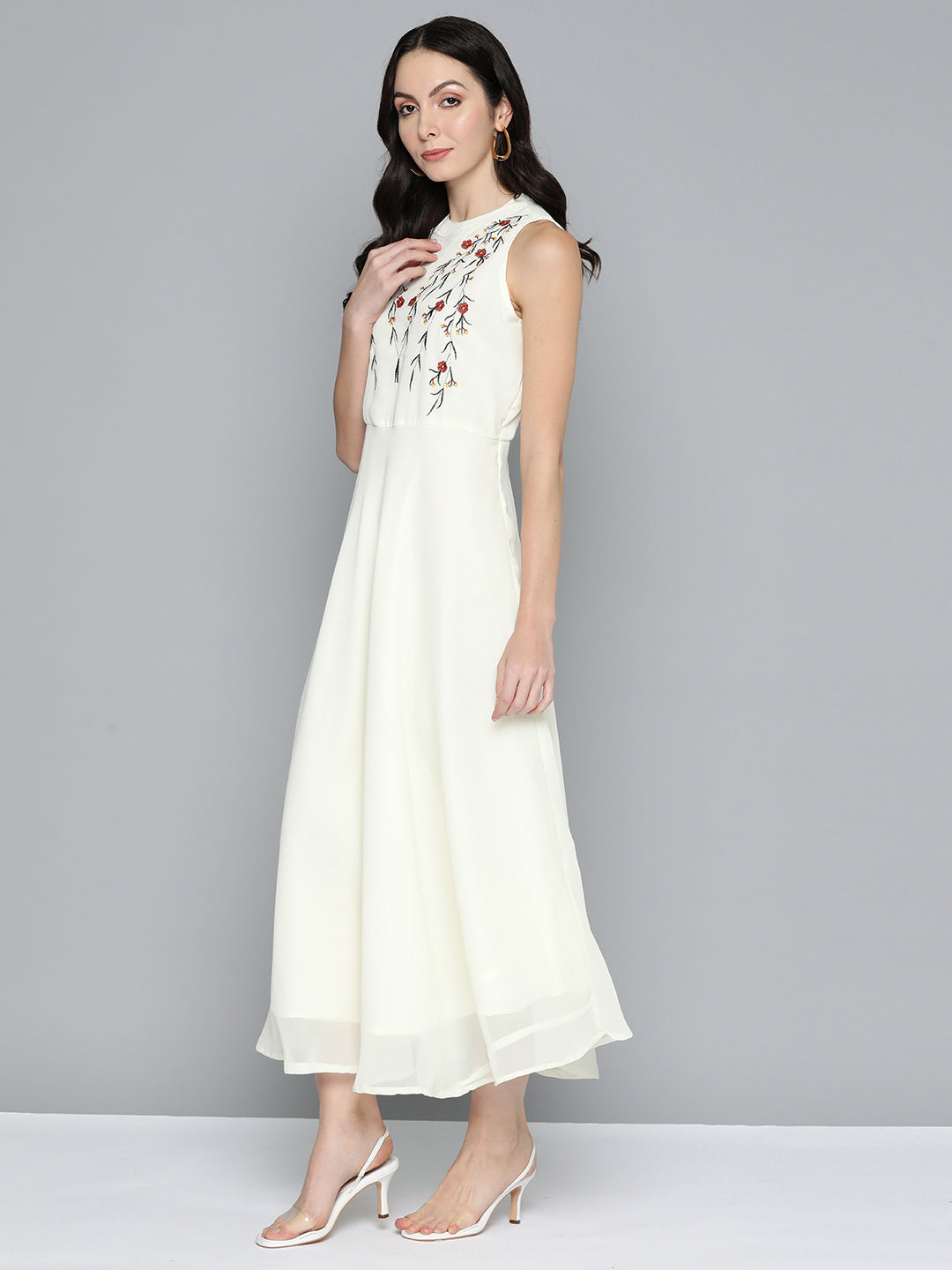 Women's Embroidered A-Line Midi Dress - Taantav