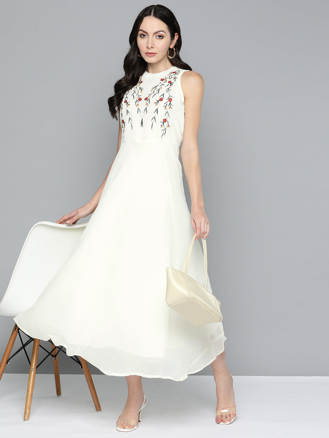 Women's Embroidered A-Line Midi Dress - Taantav