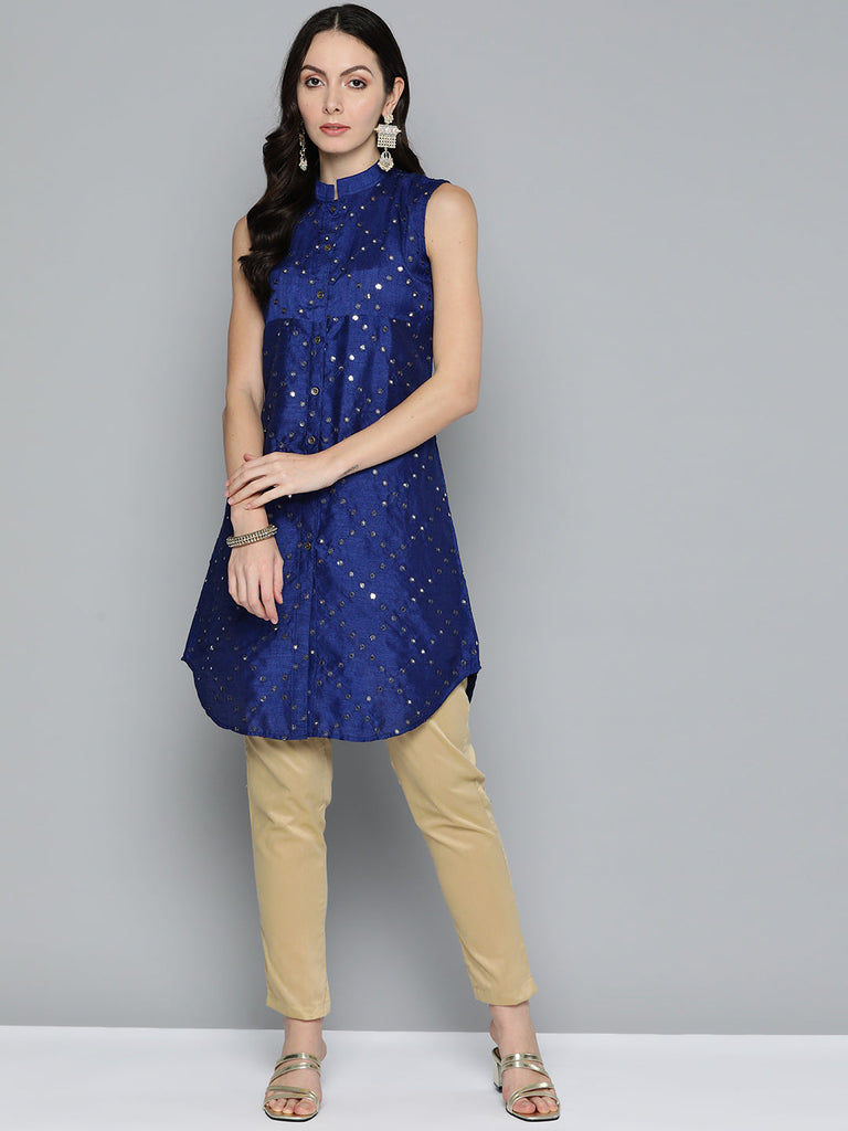Women's Geometric Embroidered Mirror Work Kurta
