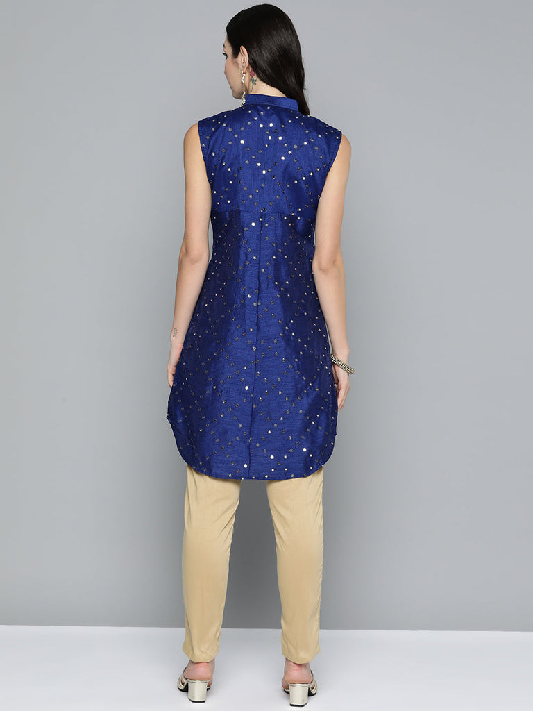 Women's Geometric Embroidered Mirror Work Kurta