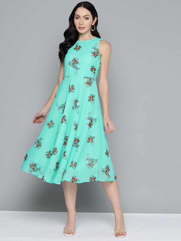Women's Floral Print Georgette A-Line Midi Dress