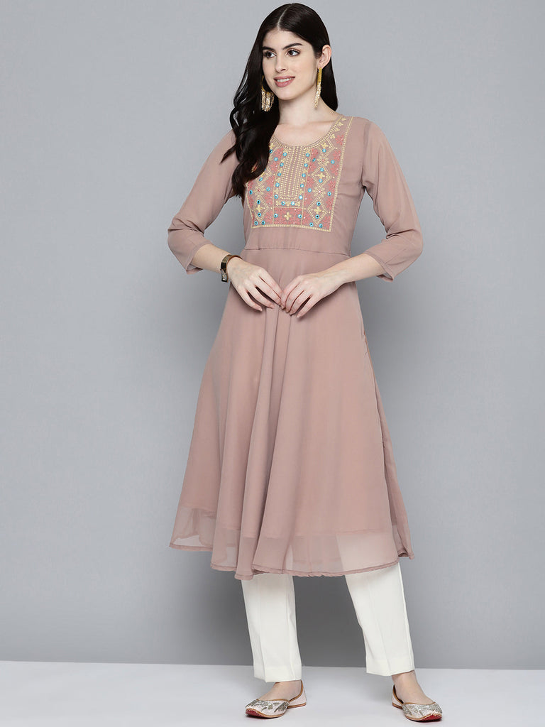 Women's Embroidered yok flared georgette kurta