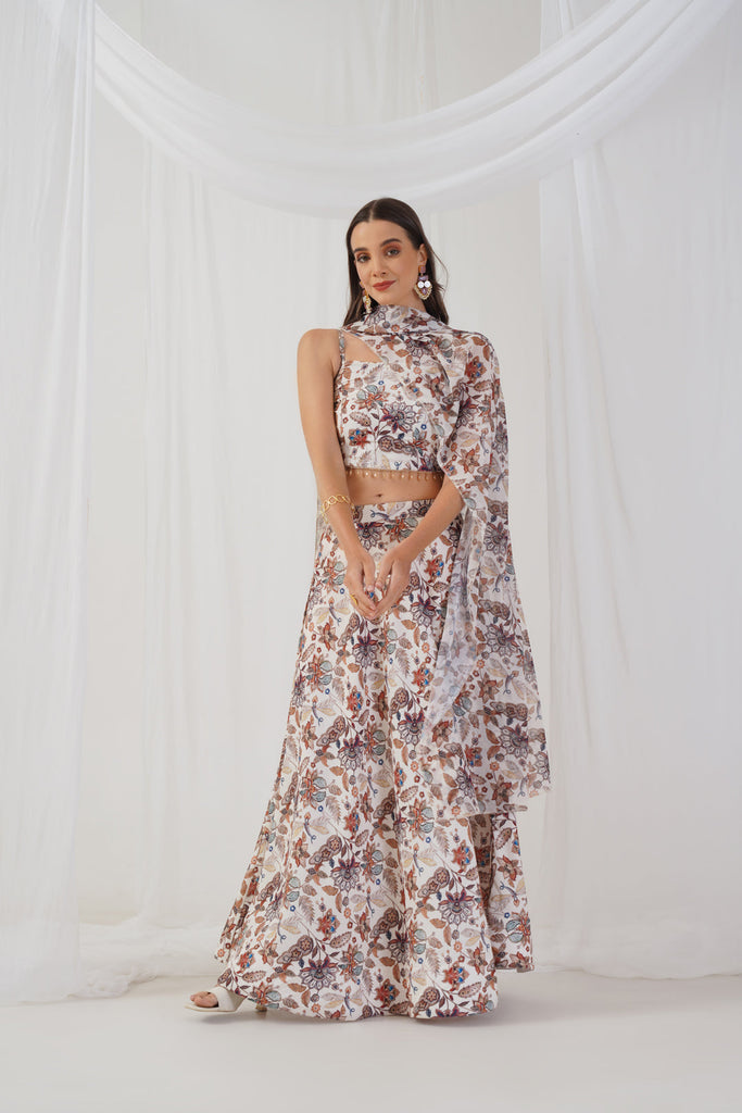 Women's Printed Beads & Stones Ready to Wear Lehenga & Blouse With Dupatta