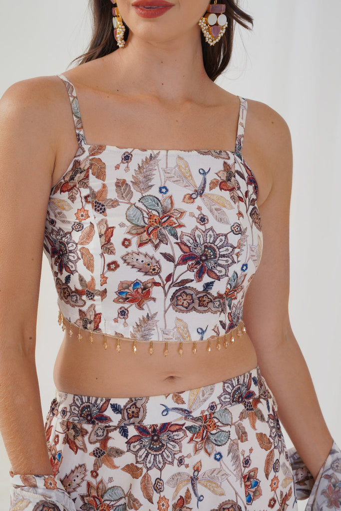 Women's Printed Beads & Stones Ready to Wear Lehenga & Blouse With Dupatta