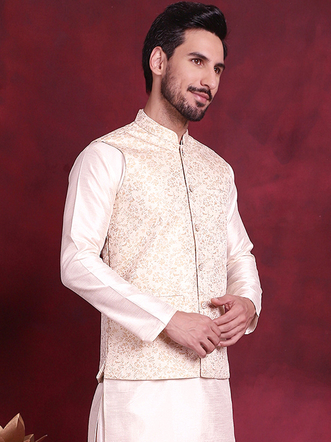 Men's Woven Design Nehru Jacket - Taantav