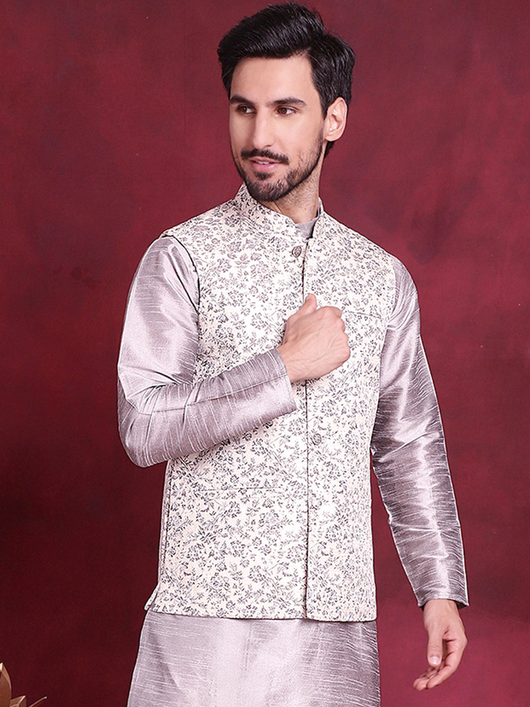 Men's Woven Design Nehru Jacket - Taantav