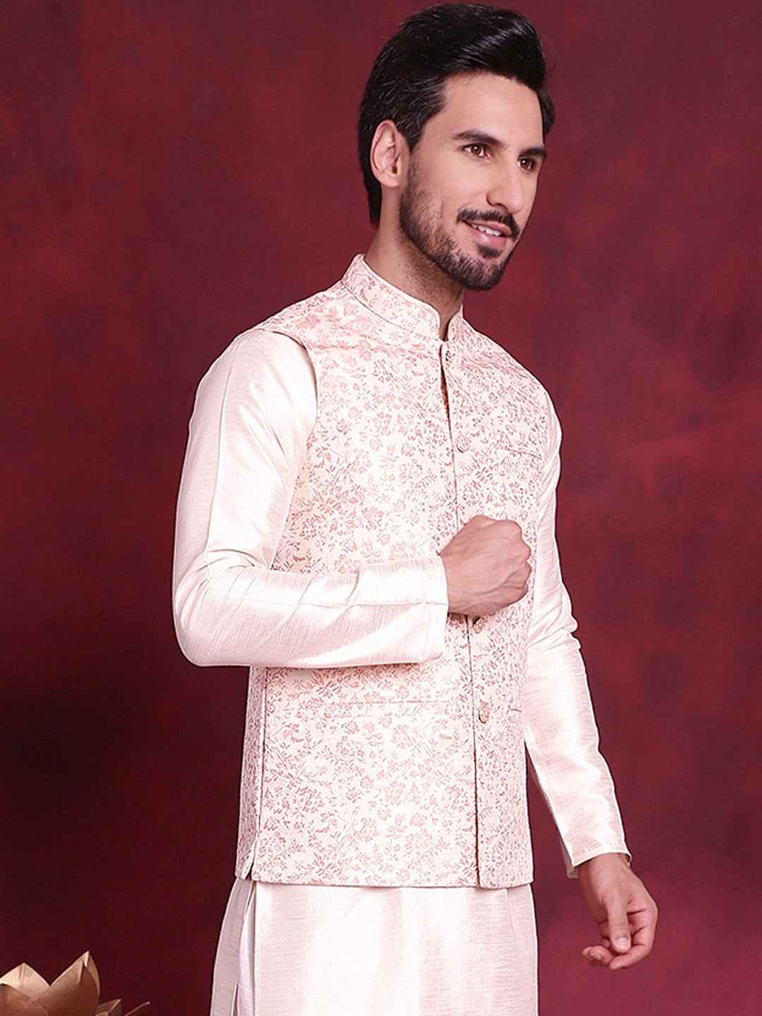 Men's Woven Design Nehru Jacket - Taantav