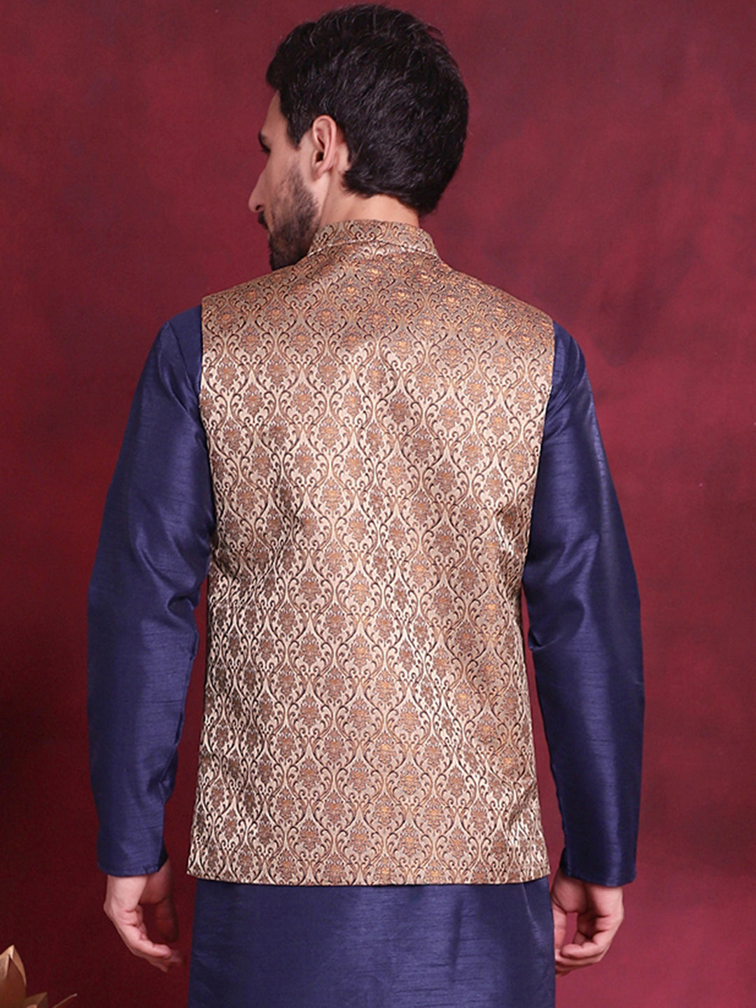 Men's Woven Design Nehru Jacket - Taantav