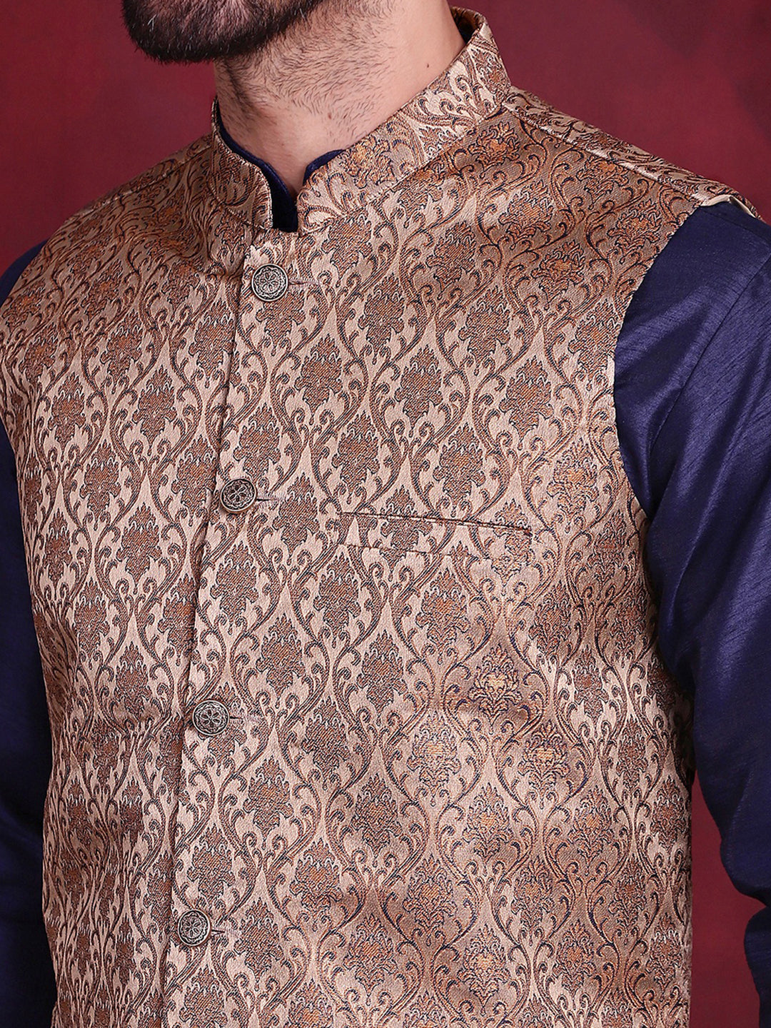 Men's Woven Design Nehru Jacket - Taantav