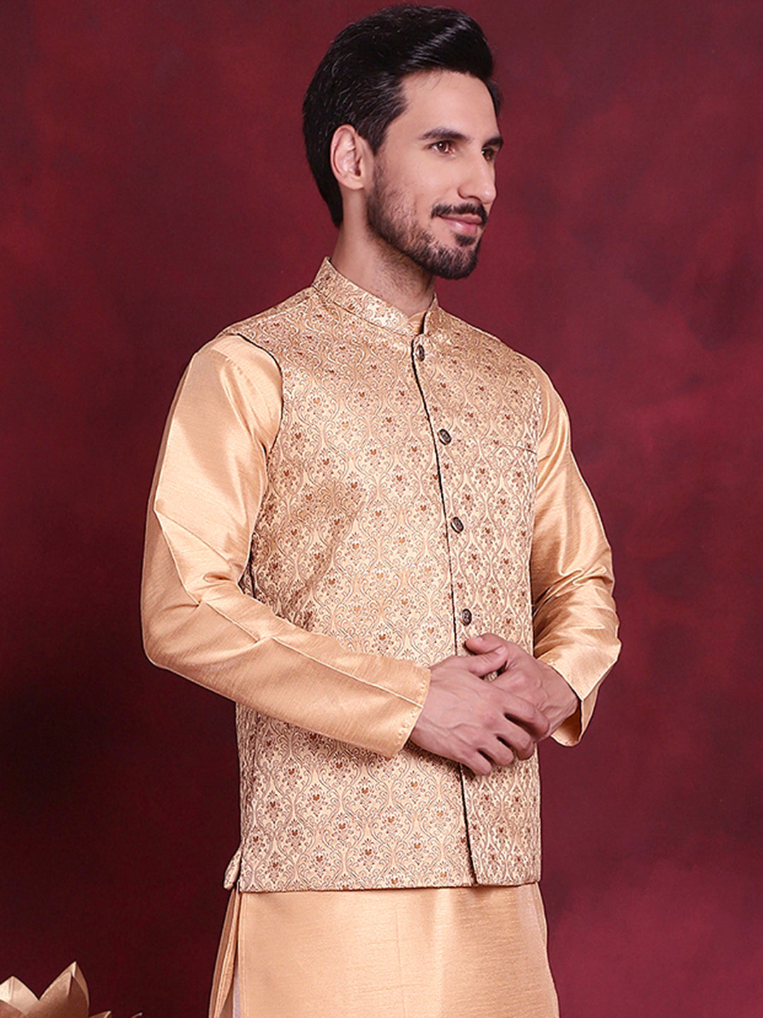 Men's Woven Design Nehru Jacket - Taantav