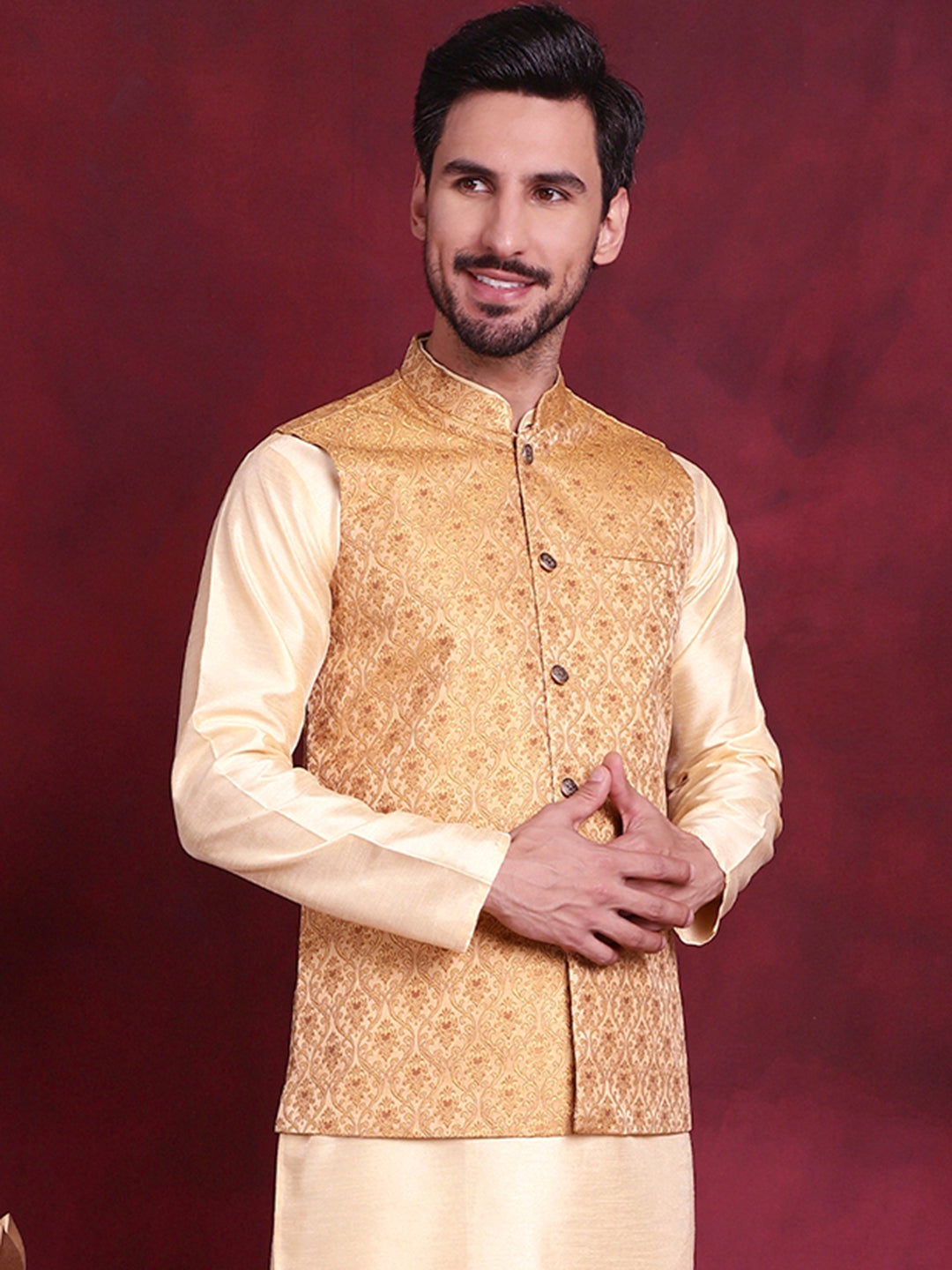 Men's Woven Design Nehru Jacket - Taantav