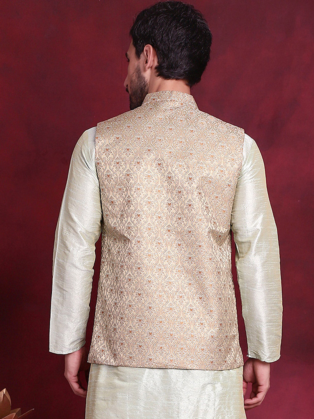 Men's Woven Design Nehru Jacket - Taantav