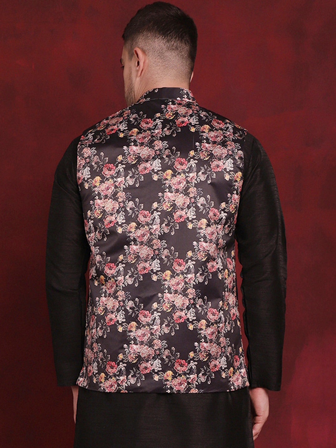 Men's Floral Printed Nehru Jacket - Taantav