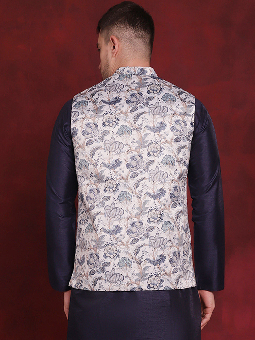 Men's Floral Printed Nehru Jacket - Taantav