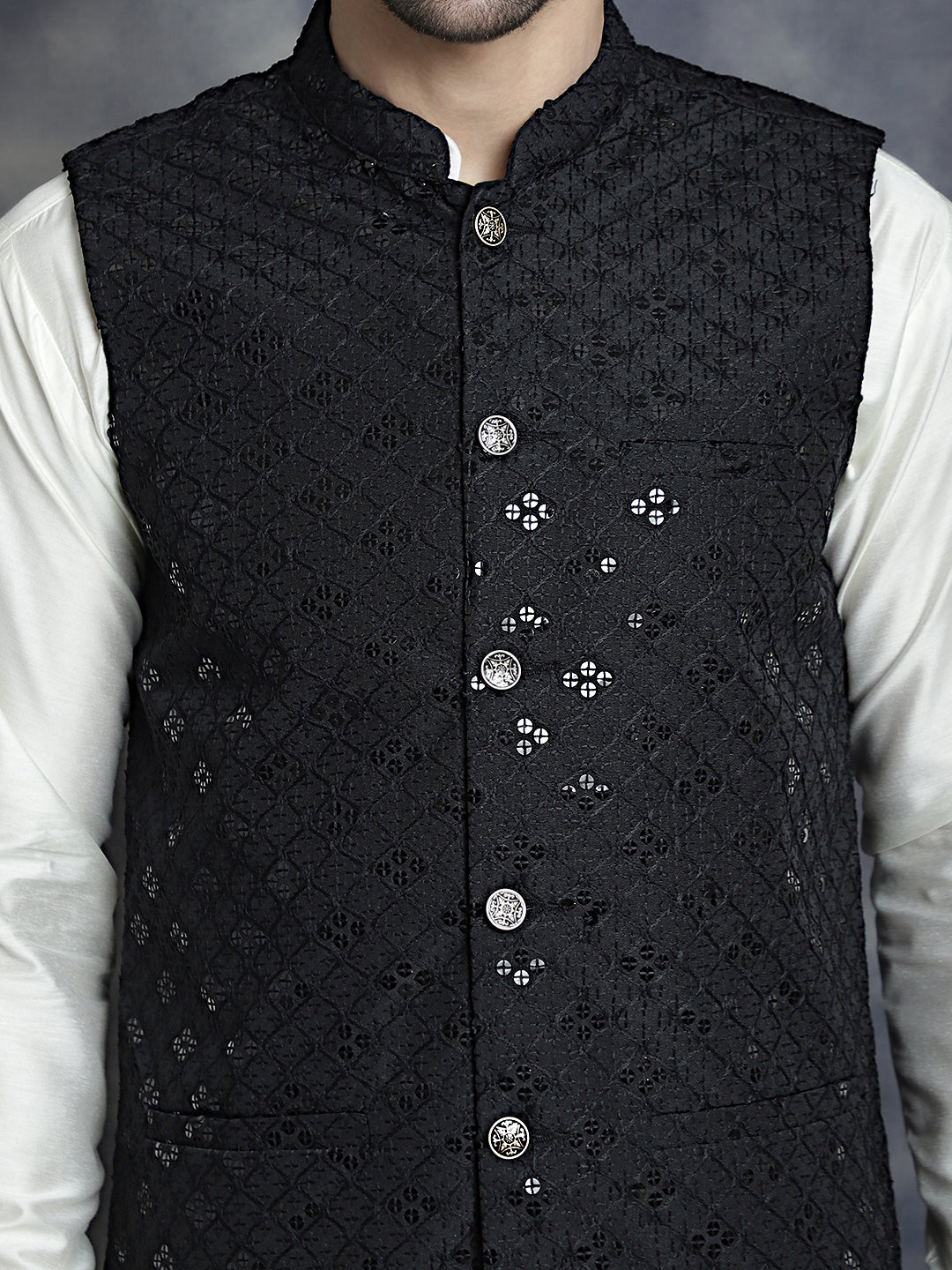 Men's embroidered and sequins Nehru Jacket - Taantav