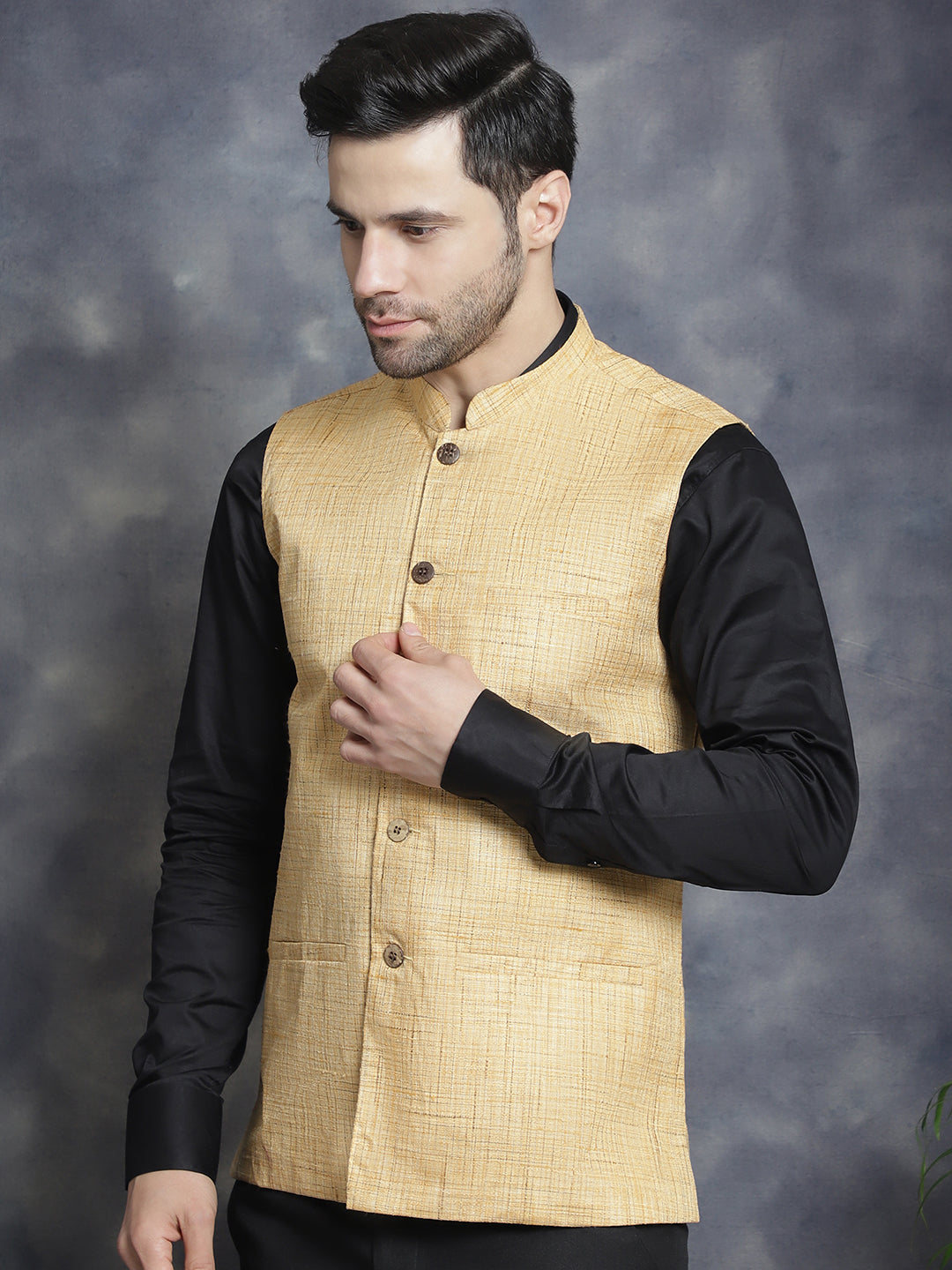 Men's Woven Design Nehru Jacket - Taantav