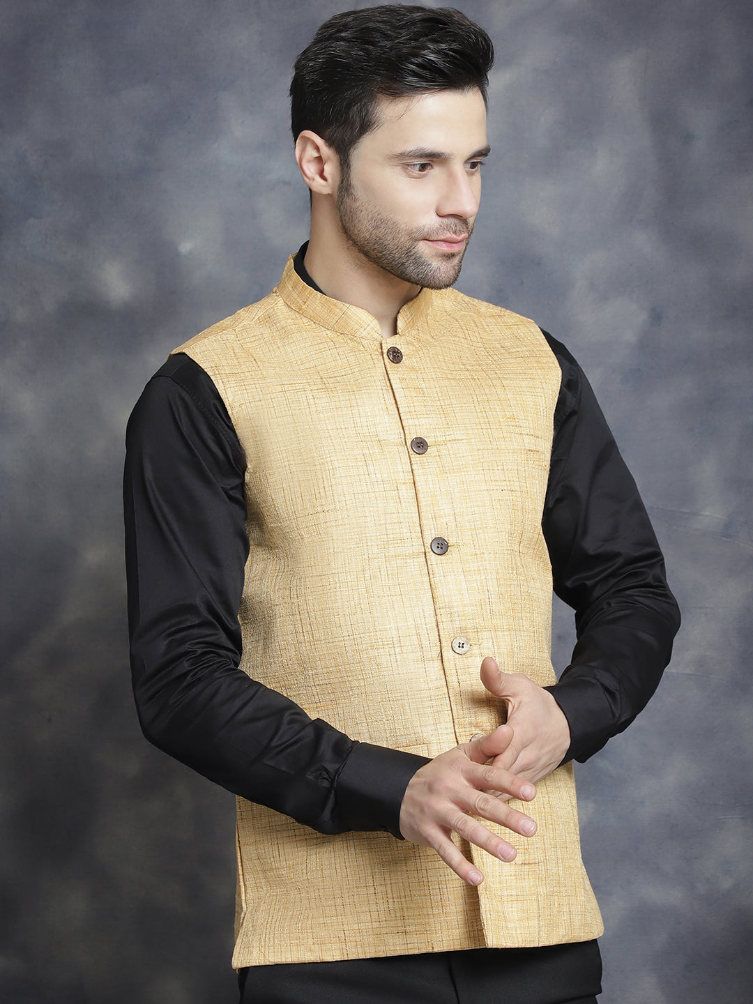 Men's Woven Design Nehru Jacket - Taantav