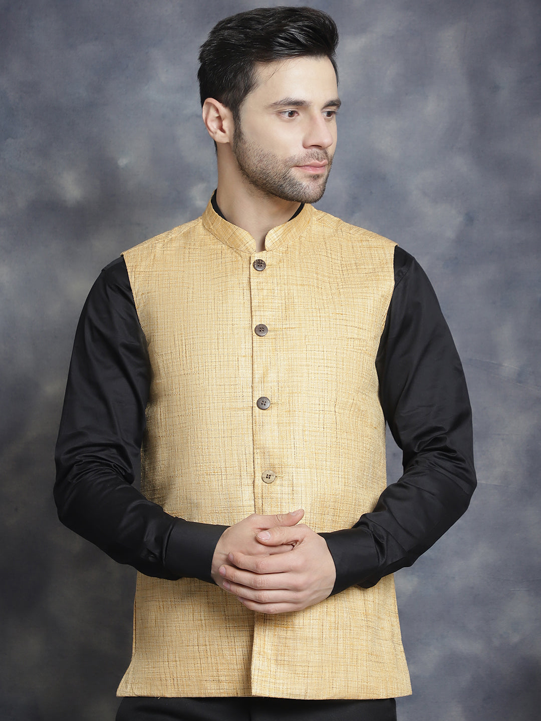 Men's Woven Design Nehru Jacket - Taantav