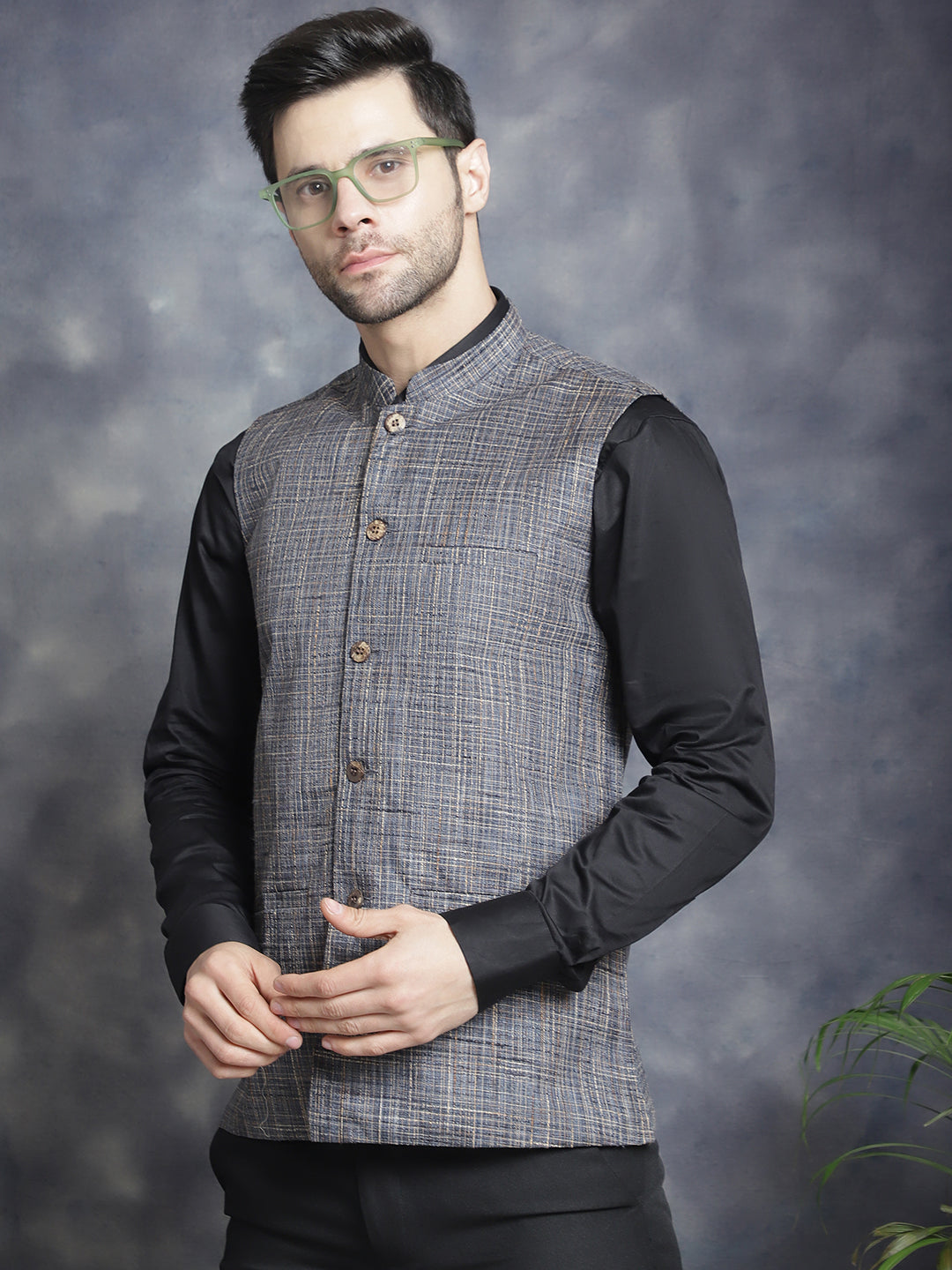 Men's Woven Design Nehru Jacket - Taantav