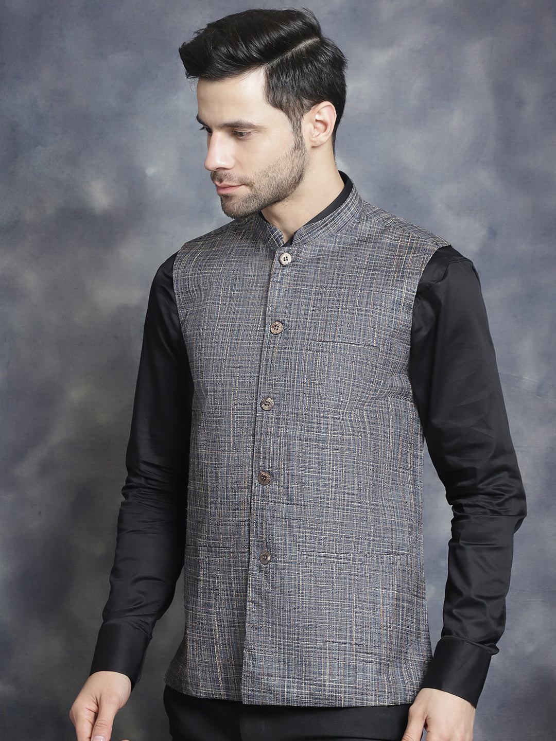 Men's Woven Design Nehru Jacket - Taantav