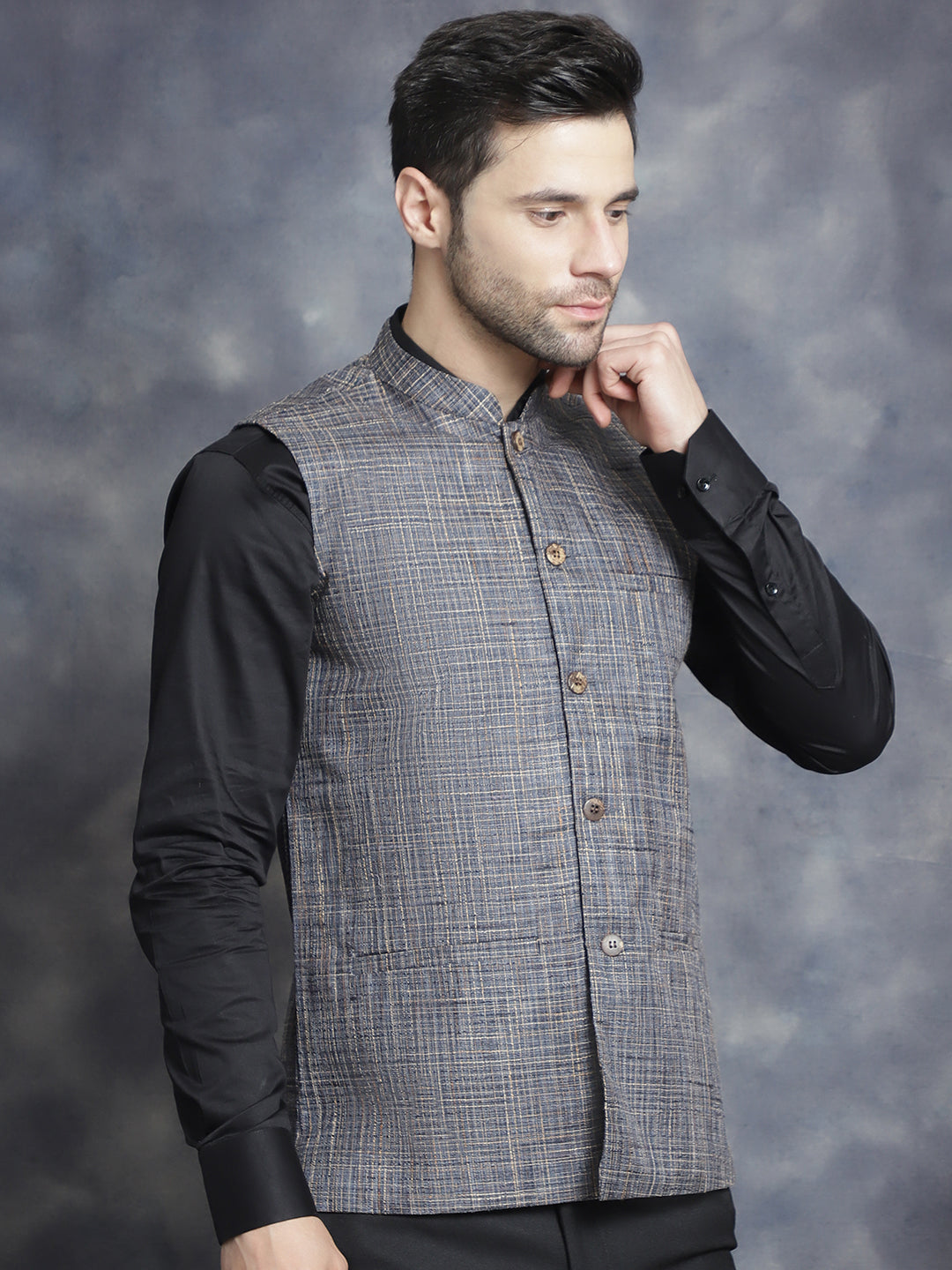 Men's Woven Design Nehru Jacket - Taantav