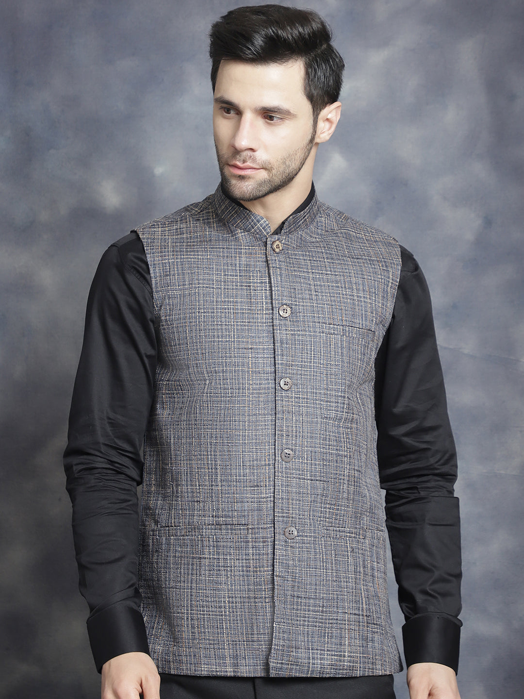 Men's Woven Design Nehru Jacket - Taantav