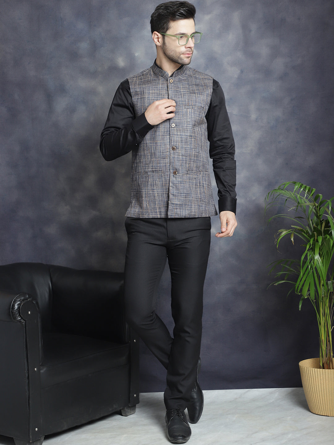 Men's Woven Design Nehru Jacket - Taantav