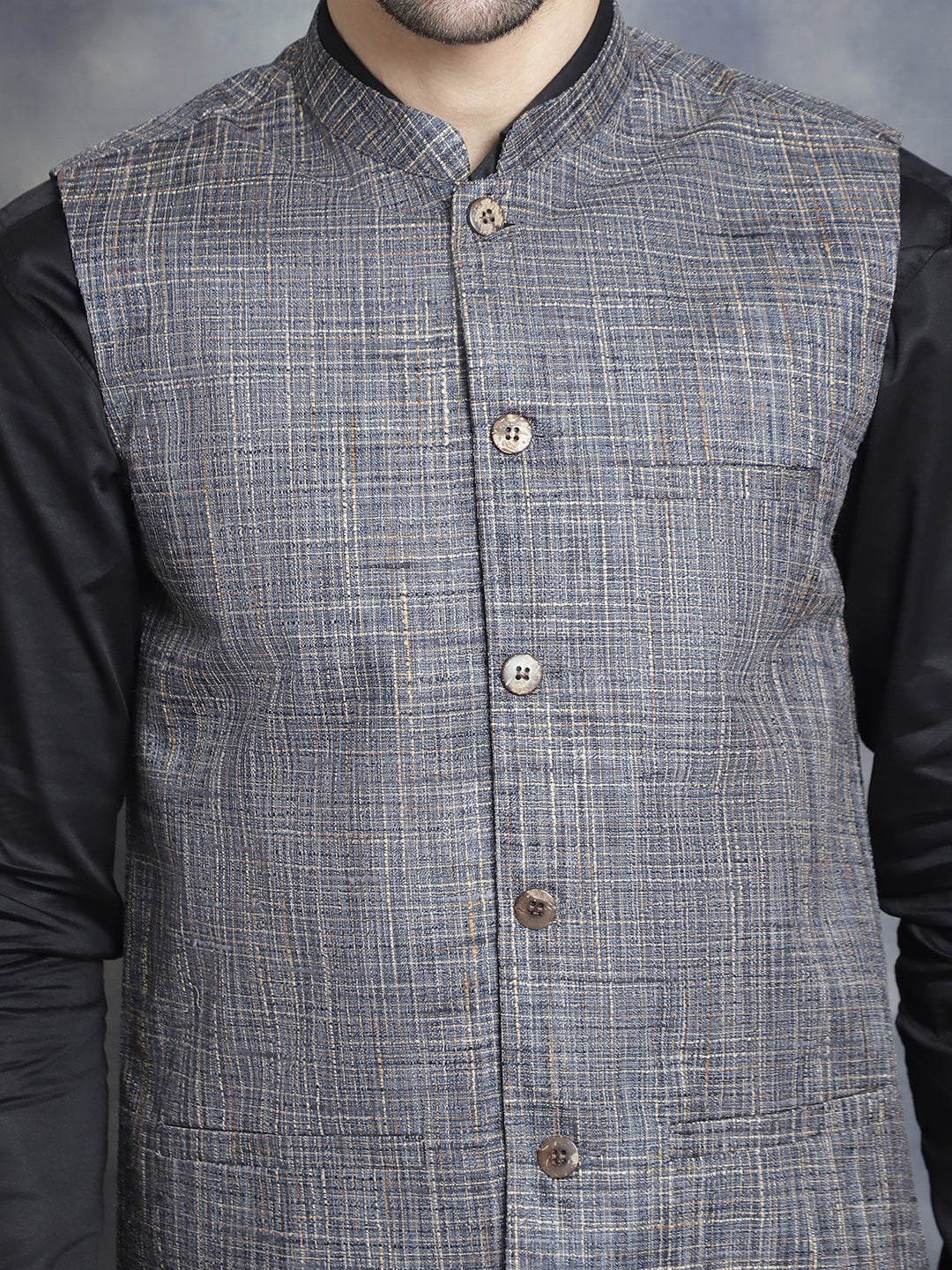 Men's Woven Design Nehru Jacket - Taantav