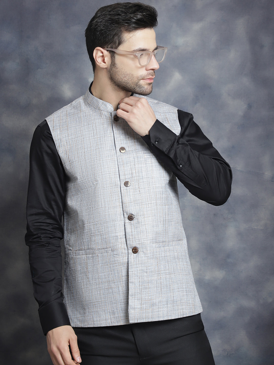 Men's Woven Design Nehru Jacket - Taantav