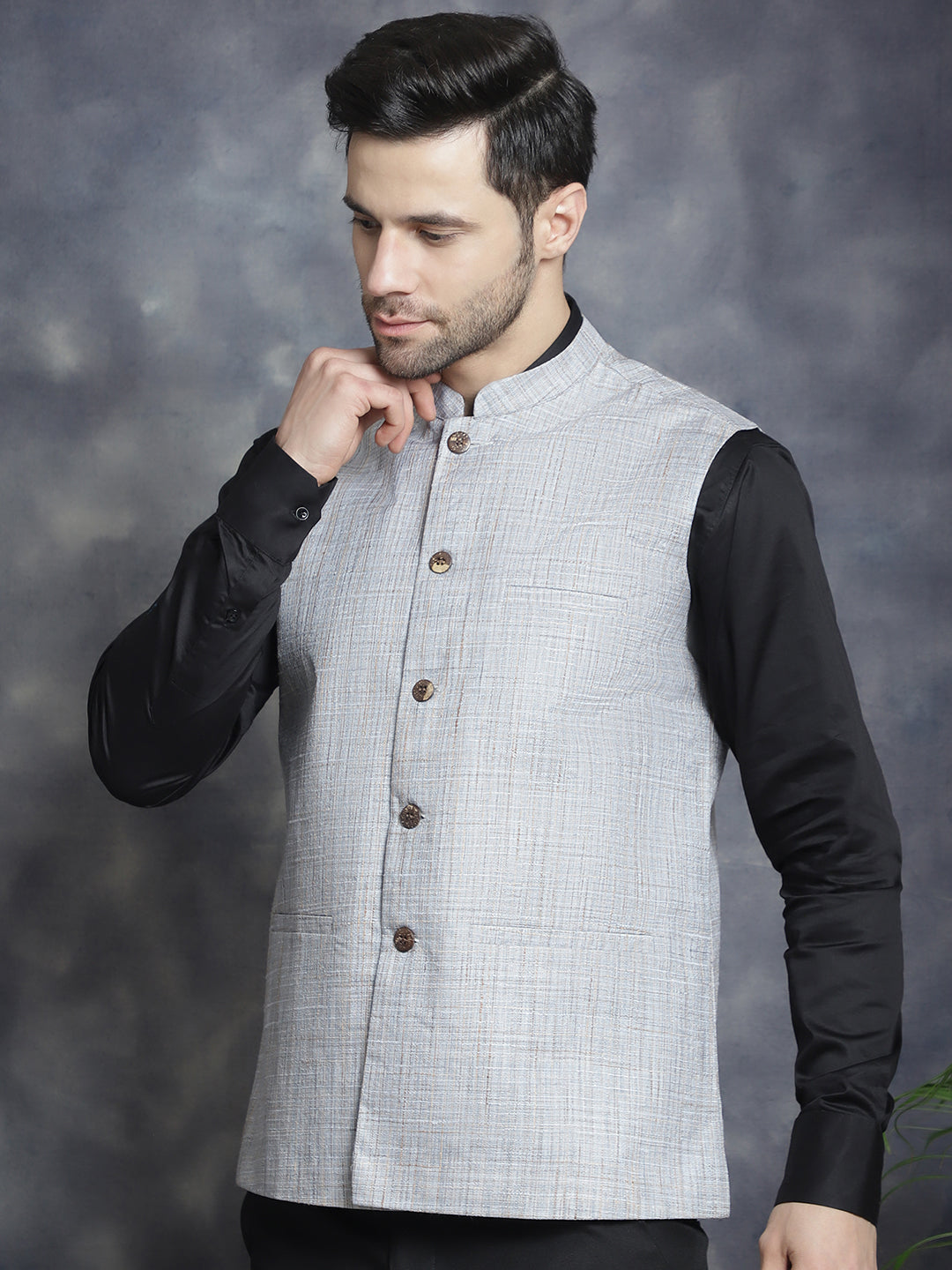 Men's Woven Design Nehru Jacket - Taantav